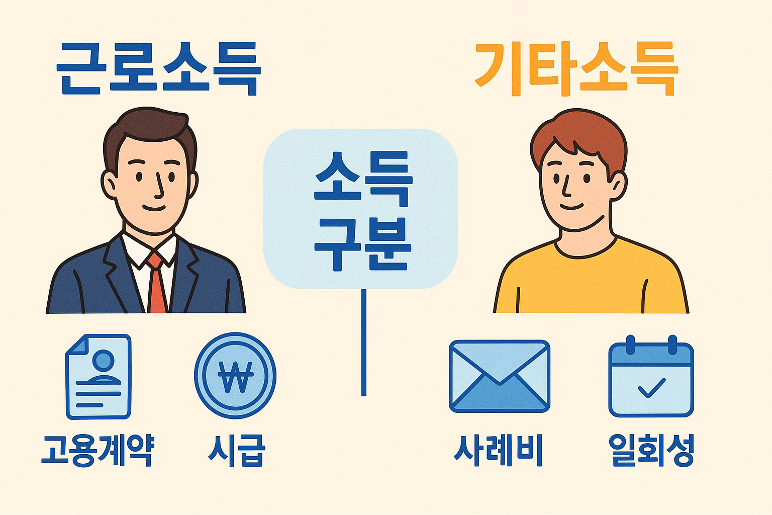 근로소득과 기타소득 비교 다이어그램
