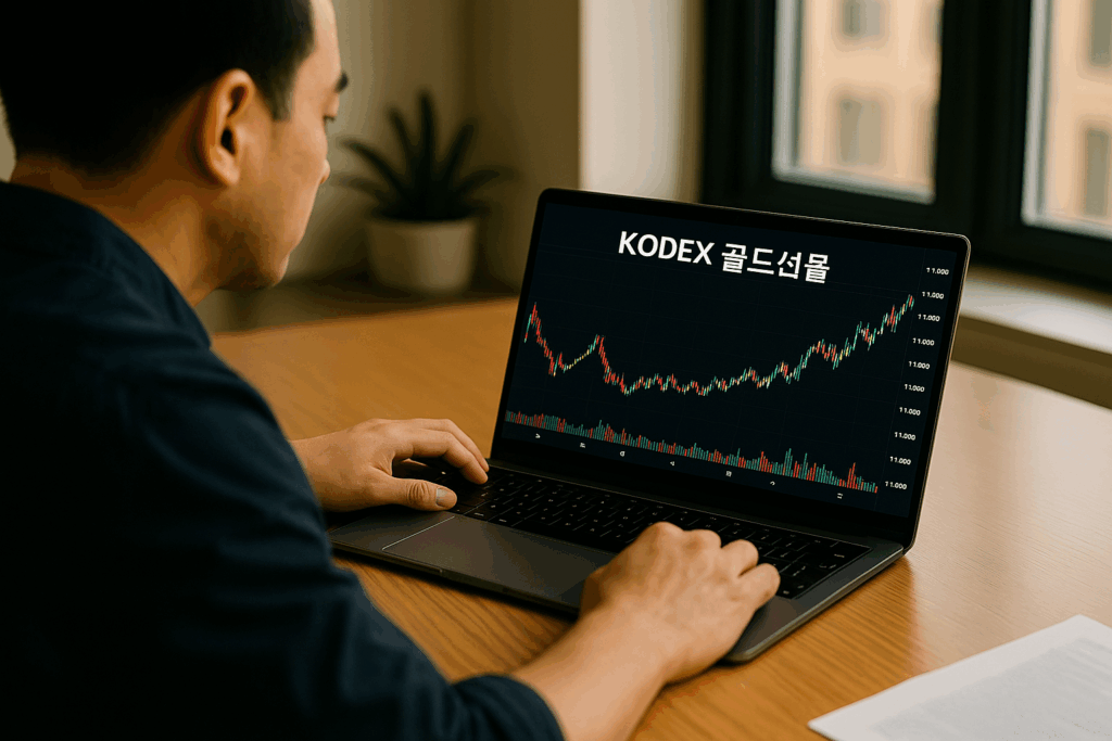 금 ETF 수익률 차트를 분석하는 투자자