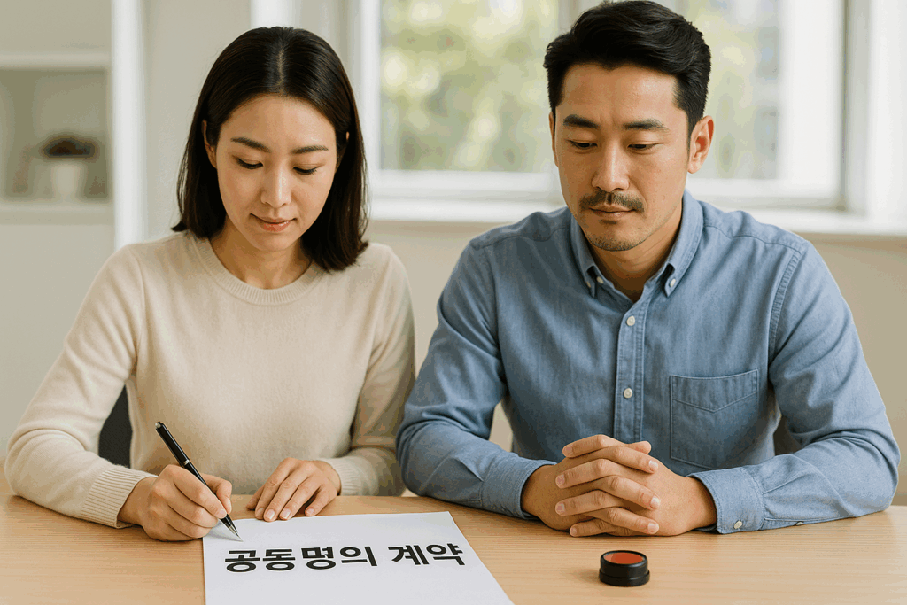 부부 공동명의 계약 장면 일러스트